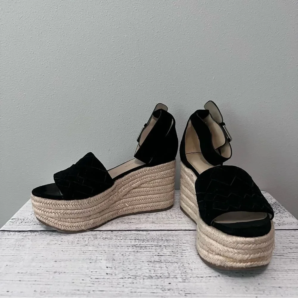 Marc Fisher Black Espadrille Platform Wedge Sandals Size 6M